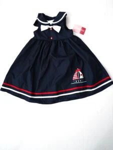 Good Lad Mädchen dunkelblau Matrosenausschnitt bestickt Knopfleiste Kleid Größe 6X - Bild 1 von 6