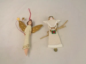 Folk Art Style Angel Christmas Ornaments - Wood & Brass & Cynthia Madrid - Picture 1 of 6