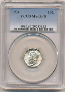 Moneda de diez centavos Mercury 1934 10C MS65 FB PCGS - Imagen 1 de 4