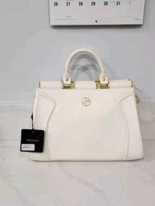 NWT Segolene En Cuir White Leather Handbag Satchel - Picture 1 of 7