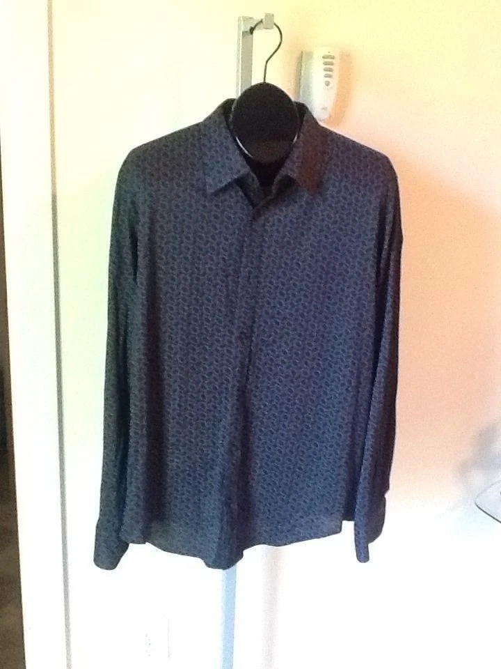 INC INTERNATIONAL CONCEPTS BLACK PURPLE CIRCLE PATTERN COTTON BUTTON SHIRT L - Image 1 of 1