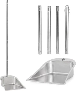 New Heavy Duty Dustpan with Long Handle 43 Stainless Steel Dust Pan Standing - Picture 1 of 7