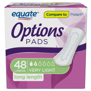Equate Options Incontinence Liners for Women, Very Light, Long, 48 Count - Picture 1 of 8