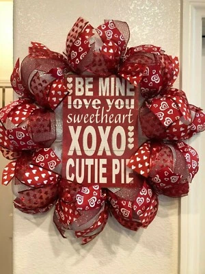 VALENTINE'S DAY WREATH 💕 White Deco Mesh SENTIMENT SIGN Whimsical CUTE! - Image 1 of 4