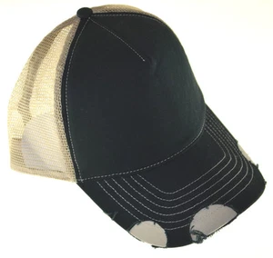 Gorra de camionero de sarga/malla de algodón envejecido-negro caqui - Imagen 1 de 2