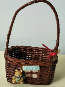 Wicker Weave Small Basket Brown Decor "BOOK SHOP" Window Bear with Book - Picture 1 of 6