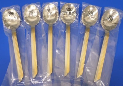 6 WMF Cromargan STRATOS GOLD Accent Glossy Stainless Japan Flatware SOUP SPOONS - Image 1 of 4