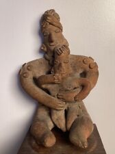 Ancient Pre Columbian Maternity Terracota Figure with Wood Base Tall 3 3/4 in
