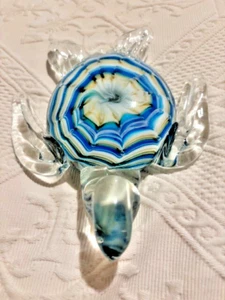 LARGE 6" Glass Blue Sea Turtle Large Paperweight Figurine - Picture 1 of 6