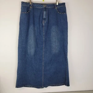 Ashley Stewart Womens Long Modest Denim Blue Jean Skirt Studded Embroidery Sz 18 - Picture 1 of 10