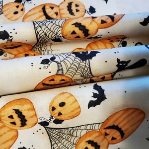 REMNANT 16" x 44" Fabric Pumpkin Black Cats Webs Halloween Springs Creative - Picture 1 of 4