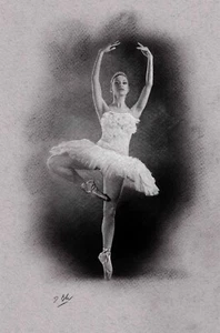 Ballerina Pose original drawing by Darren Baker in Charcoal. - Picture 1 of 4