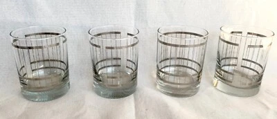 Vintage MCM Culver Prata Listra Vertical Copos Baixos Conjunto de 4 - Imagem 1 de 4