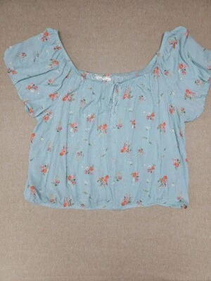 GYPSY & JADE Woman's 3X Pastel Green Floral Crinkle Stretch Short Sleeve Top - Image 1 of 4