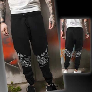 ^OUTFIT KINGS^ LUXURY BLACK BANDANA JOGGER SWEATPANTS (CUT & SEW COLLECTION) - Bild 1 von 11