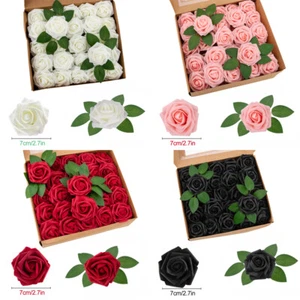 US 25/50pcs Artificial Flowers Real Looking Foam Rose Decoration DIY for Wedding - Picture 1 of 47