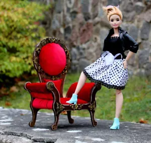 Miniature Victorian chair brown gold wood upholstered velvet dollhouse BJD doll - Picture 1 of 15