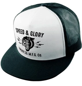 Authentic LUCKY 13 Panther Head Snapback Trucker Hat Black White NEW - Picture 1 of 1