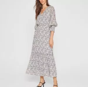 Club Monaco Smocked Cuff Maxi Dress Lined Sz 4 Peasant Prairie Cottagecore - Picture 1 of 11