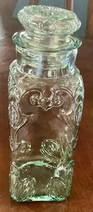 VTG 13.75” T X 5” W French Embossed Green Glass Cookie/Storage Jar & Lid RARE - Picture 1 of 12