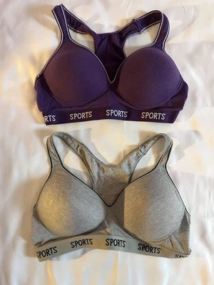 Lot Of 2 Racerback Sports Bras Purple & Gray Size 36B - Image 1 of 4