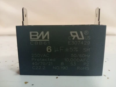 Condensador para deshumidificador/ventilador de CA Motor Danby y otros 6μF 5% 250VAC Foto 1 de 4