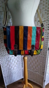 Ladies Bright Jolly Striped Oil Cloth Messenger Bag Satchel Julie Slater & Son - Picture 1 of 11