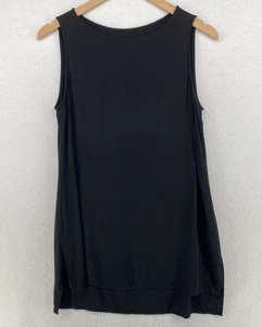EILEEN FISHER Tank Top S Silk Georgette Crepe System Tunic Boat Neck Shell Black - Picture 1 of 10