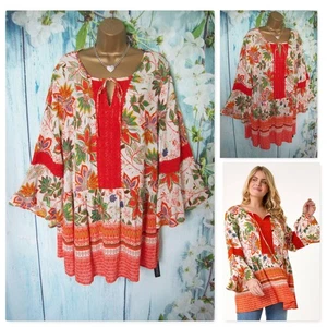 NEW ROMAN TOP SIZE 22/24, Stunning orange floral mix Lace Smock Blouse Tunic - Picture 1 of 13