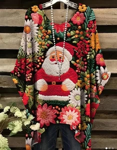 Women Holiday Santa Christmas Boho Tunic Top Blouse 3X New - Picture 1 of 3