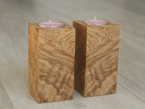 Light brown ash burl wooden tealight holders, set of 2 - Picture 1 of 10