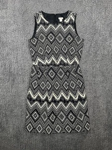 Vestido Vaina J Crew Sin Mangas Negro Marfil Tribal Geométrico Algodón Bolsillos Talla 2 - Imagen 1 de 5