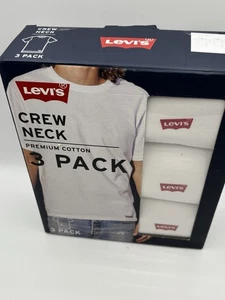 Levi's 3 Pack Crew Neck T-Shirts Medium White 100% Premium Cotton Tag-Free NEW - Picture 1 of 6