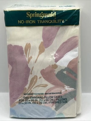 Vintage Springmaid No Iron Tranquility Two Standard Pillow Cases Floral NEW - Image 1 of 4