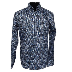 Camicia elegante Luchiano Visconti fantasia nera manica lunga bottoni designer grande - Foto 1 di 9