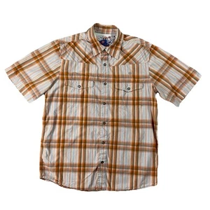 VTG Sideout Y2K Short Sleeve Pearl Snap Shirt Orange Plaid Men’s M Rockabilly - Picture 1 of 13