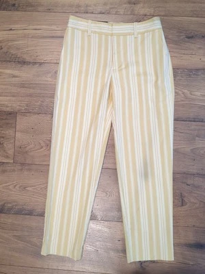 Club Monaco Womens Sz 00 Yellow Cream Stripes Matie Slim Crop - Image 1 of 4
