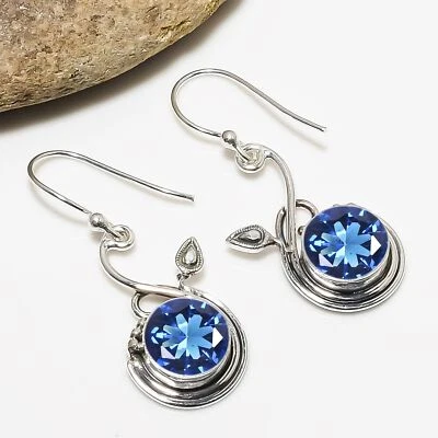 Pendiente de plata esterlina 925 maciza con piedras preciosas de turmalina verde azulado joyería de novia V7016 Foto 1 de 4