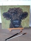 Cow Painting Farmhouse Original Art 12 by 9 Pet Portrait Canvas Oil Wall Art.