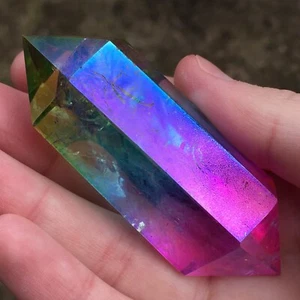 Rainbow Aura DT Double Terminated Quartz Point Wand 2.5in - Picture 1 of 4