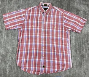 Boston Traders Shirt Mens Large Pink Plaid Button Front Short Sleeve Pocket - Picture 1 of 10