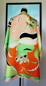 Emilio Pucci Orange & Green Floral Print Silk Jacquard Scarf 34" - Picture 1 of 16
