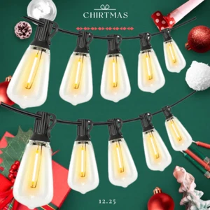 Outdoor String Lights 50ft LED ST38 Warm Edison String Lights Outdoor Waterproof - Picture 1 of 10