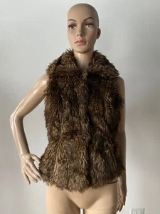 Baguda Brown Faux Fur Vest Sleeveless Jacket Hook and Eye Closure Pockets Size S - Picture 1 of 12
