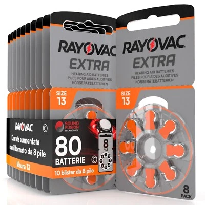 80 Batterie PILE RAYOVAC Extra 13 per Apparecchi Acustici PROTESI udito PR48 - Immagine 1 di 4