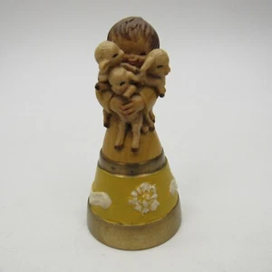 ANRI Ferrandiz “Spring Arrivals” Hand Painted Lambs Girl Brass Bell Figure 3.5” - Picture 1 of 5