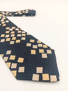 🇫🇷 Vtg Christian Dior Men's Tie 52x4 Black Gold Geometric