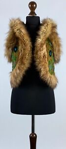 Desigual Women's Wool Tweed Fur Waistcoat Jacket Size S Small