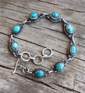 Pulsera de plata esterlina 925 turquesa cobre azul hecha a mano para mujer joyería MR#638 - Imagen 1 de 4