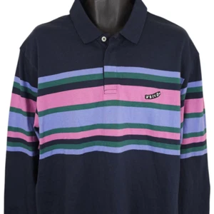 Volcom Polo Shirt Mens Size XL Blue Pink Striped Long Sleeve Skater Surfer - Picture 1 of 8